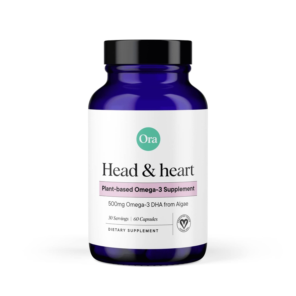 Ora Organic Vegan Omega 3 täiendus - 500 mg DHA aju, silmade ja südame tervise jaoks - valmistatud jätkusuutlikest vetikatest - 60 kapslit