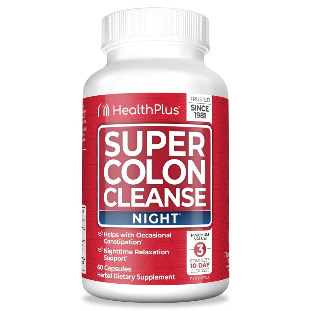 Health Plus Super Colon Cleanse Night Formula Seedetrakti tugi | Kõhukinnisuse leevendamine, et vähendada puhitust probiootikumidega ja palderjani juur une jaoks | Rohkem kui 1 puhastamine, 60 kapslit