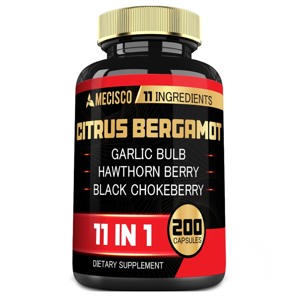 11in1 Citrus Bergamot Supplement 1000mg Olive Leaf, Hawthorn Berry, Guggul, küüslauk ja rohkem - Toeta immuunsust, vereringesüsteemi ja üldist tervist - 200 kapslit