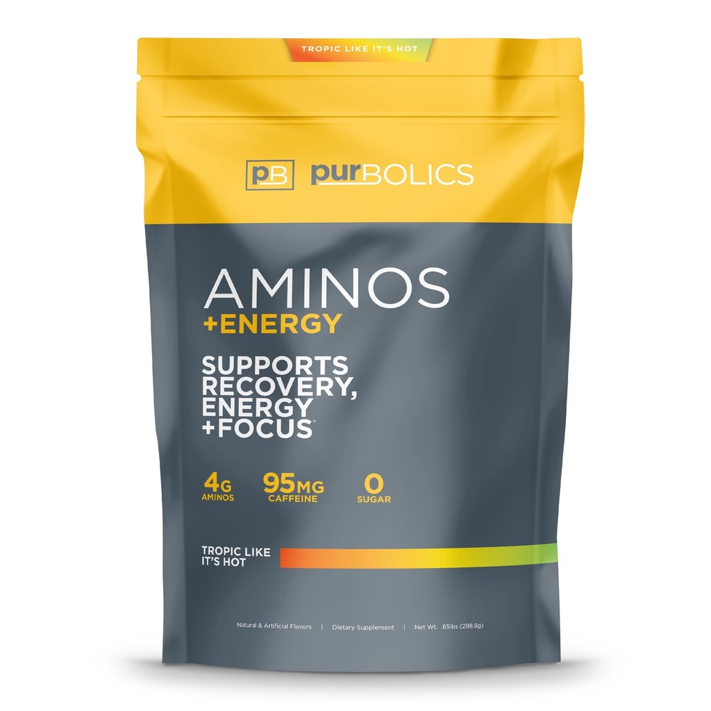 Purboolsed aminos + energia | toetab taastumist, energiat ja keskendumist | 95mg kofeiini, 0 suhkrut ja 60 serveerimist (troopiline nagu see on kuum)