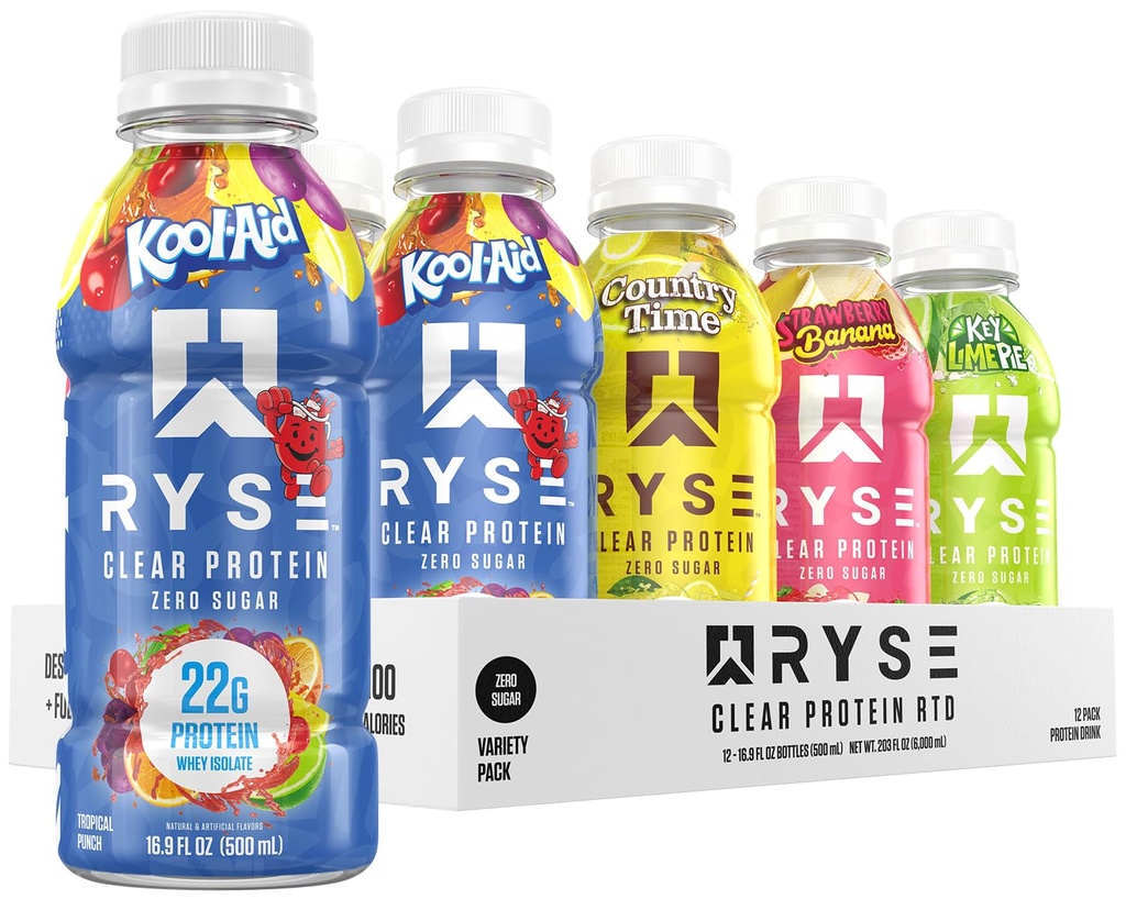 RYSE selge valgujook - sordipakend - 100 kalorit, 22 g vadaku isolaatvalgu raputamine, suhkruvaba, 0 g rasva ja laktoosivaba - värskendav valmisjook - 16,9 fl oz pudelid (12-pakk)