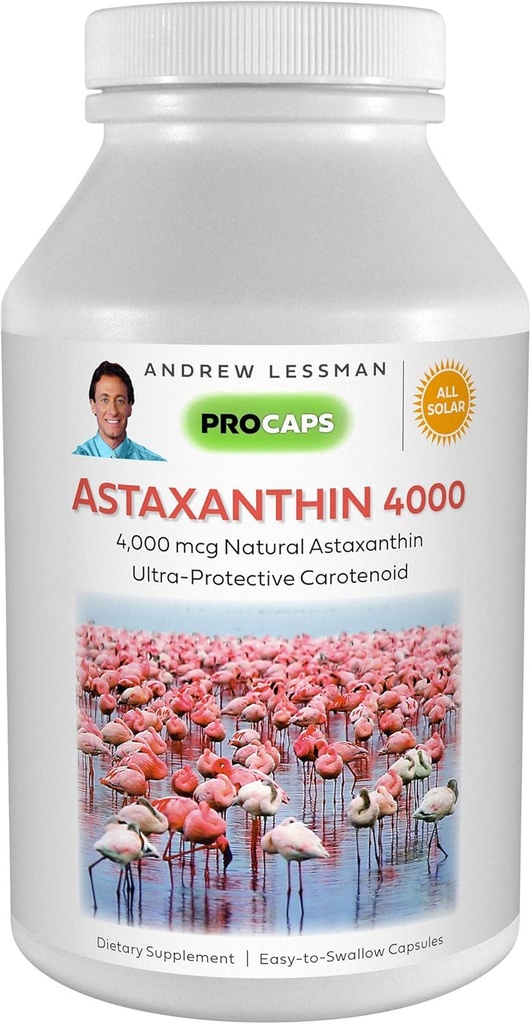 ANDREW LESSMAN Astaxanthin 60 Softgels - 4000 mcg looduslik astaksantiini, võimas antioksüdant karotenoid. Silmade, südame, naha ja muu kaitse. Ei mingeid lisaaineid. Kergesti alla neelatavad sohvakesed