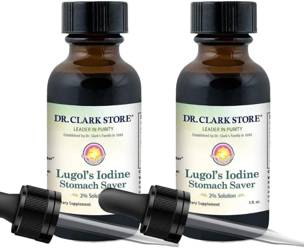Dr Clark Lugoli joodi 2% lahendus - vesi ja 2% granuleeritud jood - looduslik kõhu leevendamine ja tervishoid - 1 fl. Oz koos Dropper 2Pack