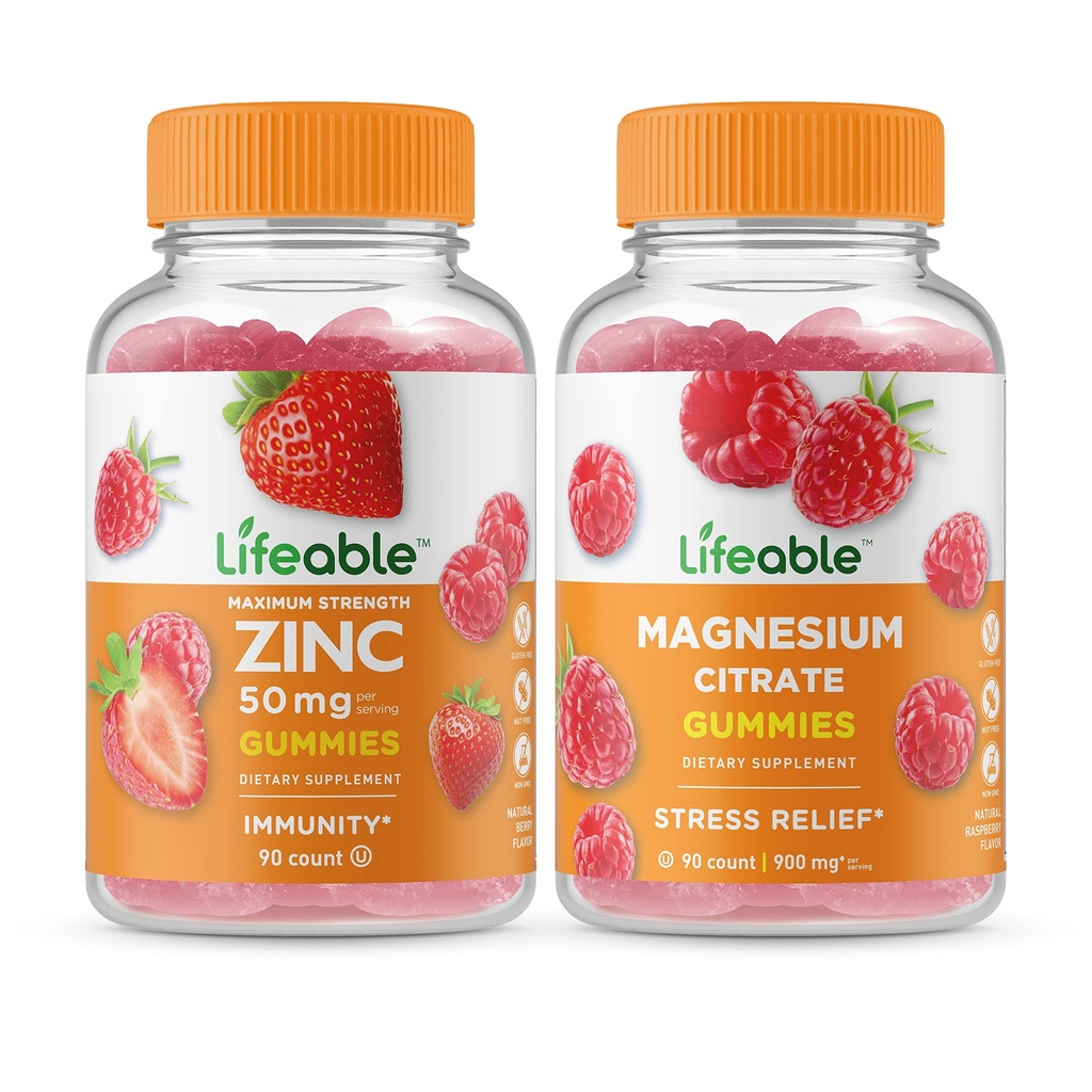 Elujõuline tsink 50mg + magneesium, Gummies Bundle - suurepärane maitse, vitamiinilisand, gluteenivaba, GMO-vaba, närimiskumm
