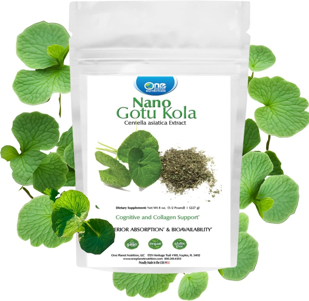 One Planet Nutrition Nano Gotu Kola pulber 8 oz (227 Servings), Gotu Kola ekstrakt, Nano täiustatud imendumiseks, suurendab aju funktsiooni ja kollageeni sünteesi, mitte-GMO, vegan, gluteenivaba