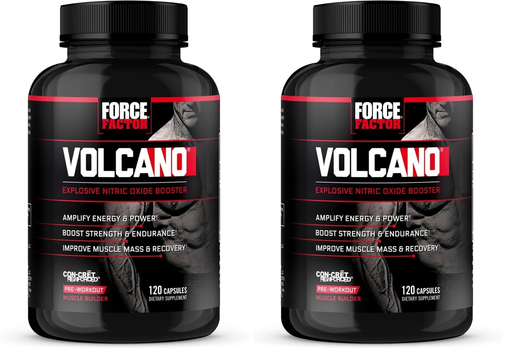 Jõufaktor Vulkaan Pre Workout Lämmastikoksiidi Booster täiendada meestel kreatiini ja L-tsitrulliin suurendada ja energiat, aidata ehitada lihaseid, parem Pump ja treening, 120 kapslit (Pack of 2)