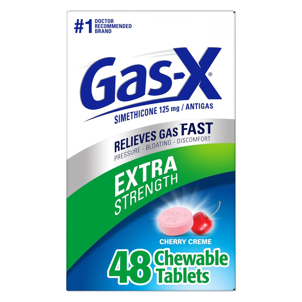 Gas-X Extra Tugevus Näritav gaasivabastus tabletid Simethicone 125 mg, Cherry - 48 Count
