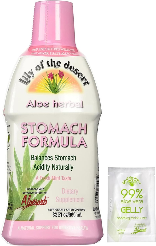 Lily of The Desert Stomach Formula, Orgaaniline Aloe Vera Mahl koos libeda Elmiga, kummel, piparmünt ja ingver soolestiku tervise, happe refluksi, kõrvetiste leevendamiseks, 32 Oz, Gelly Sachet Kaasa arvatud.