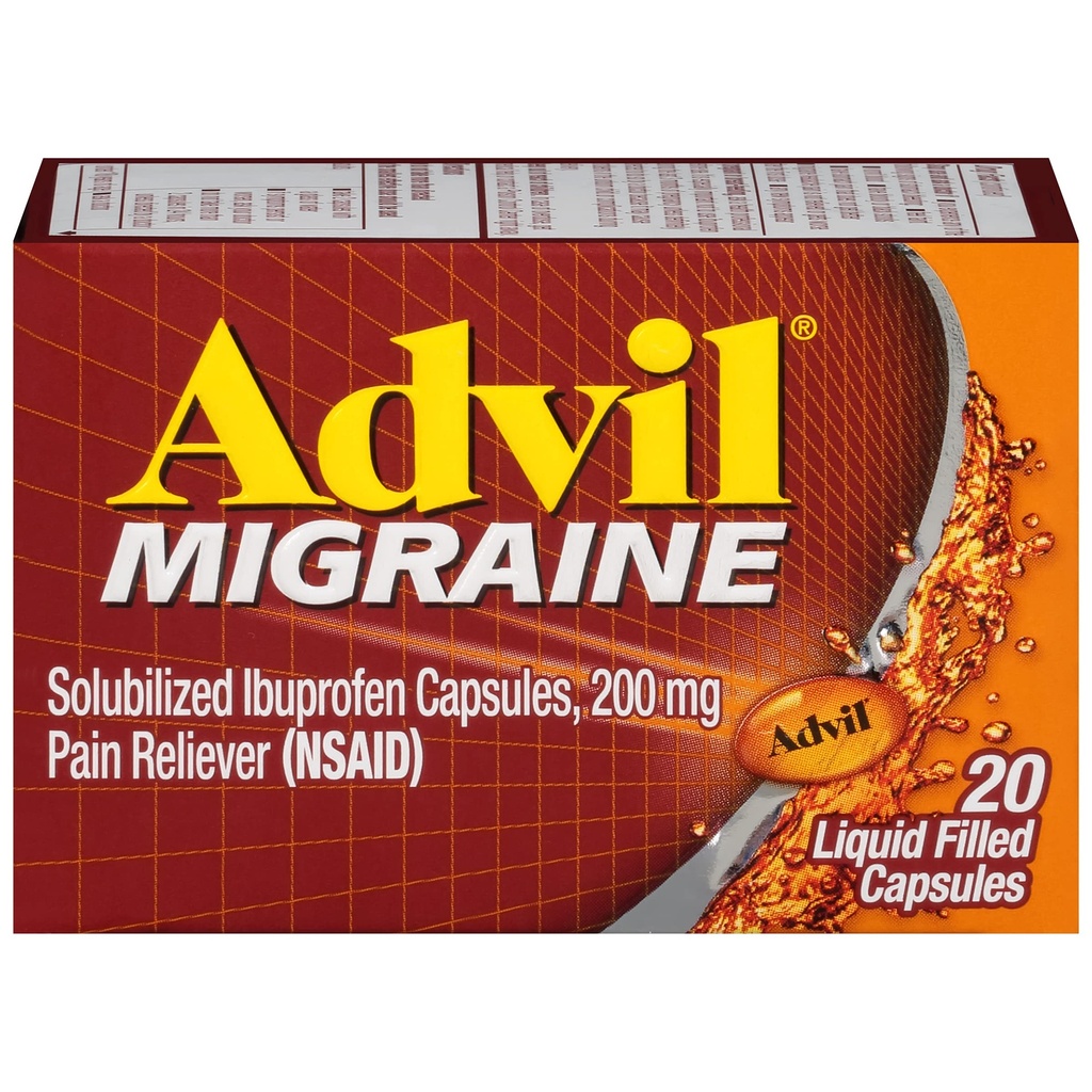Advil Migreen Peavalu Relief , Ibuprofeen Kapslid Ibuprofeen 200mg Migreen Relief , Iiveldus Relief ja Valgustundlikkus Relief - 20 Vedel Täidetud Kapslid