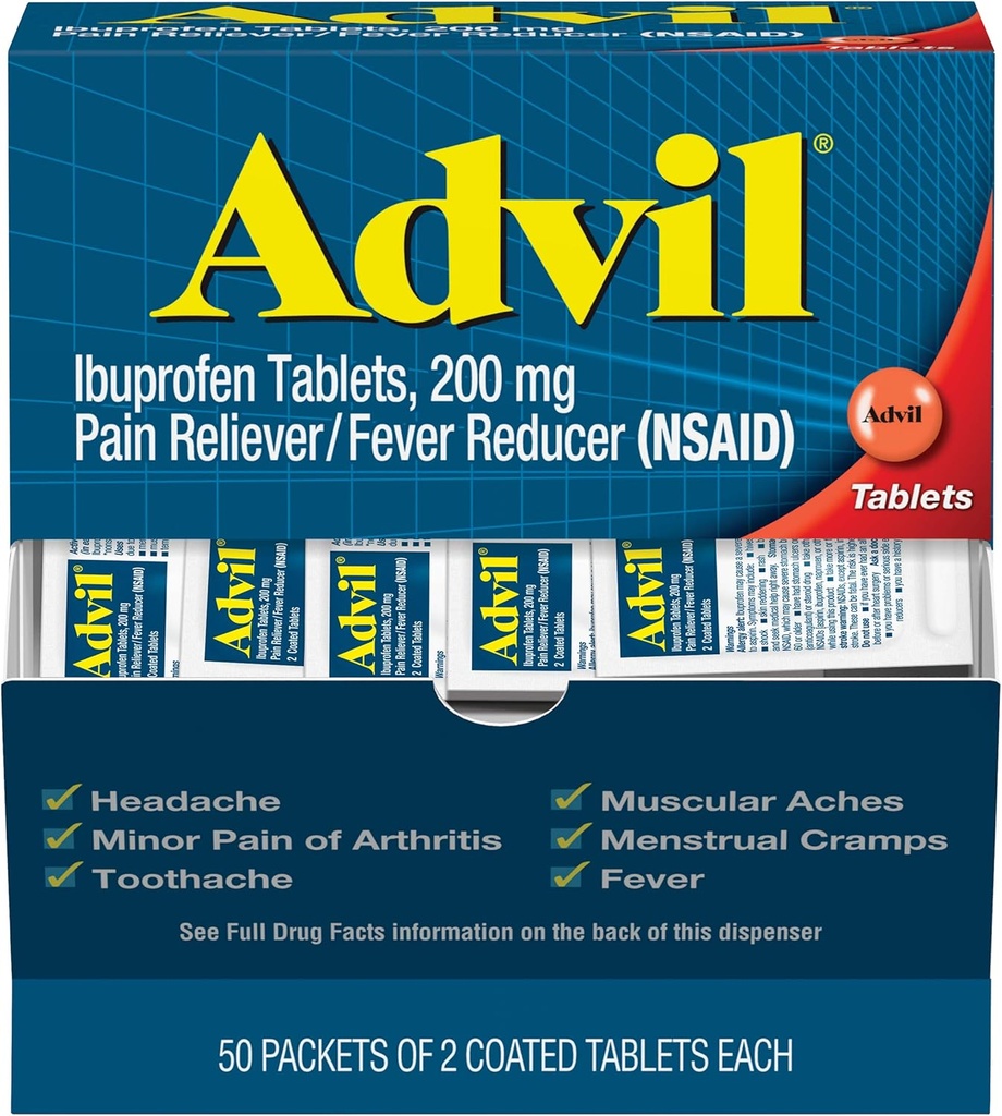 Advil Ibuprofeen, 200 mg, 50 pakendit 2 kaetud tabletiga (5 pakendit)