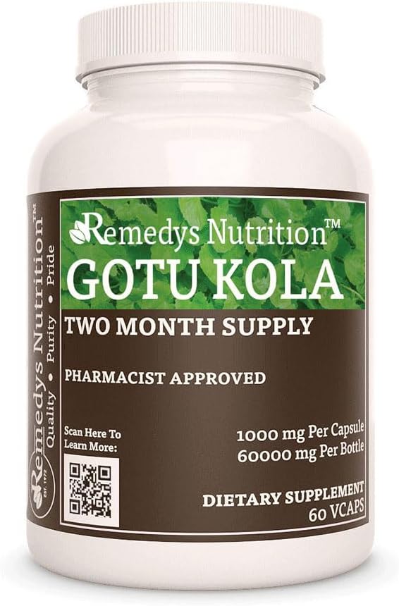 Remedy toitumine Gotu Kola (Brahmi) | 1000 mg, 60 Vegankapslit Taimne toidulisand | Kahe kuu pakkumine