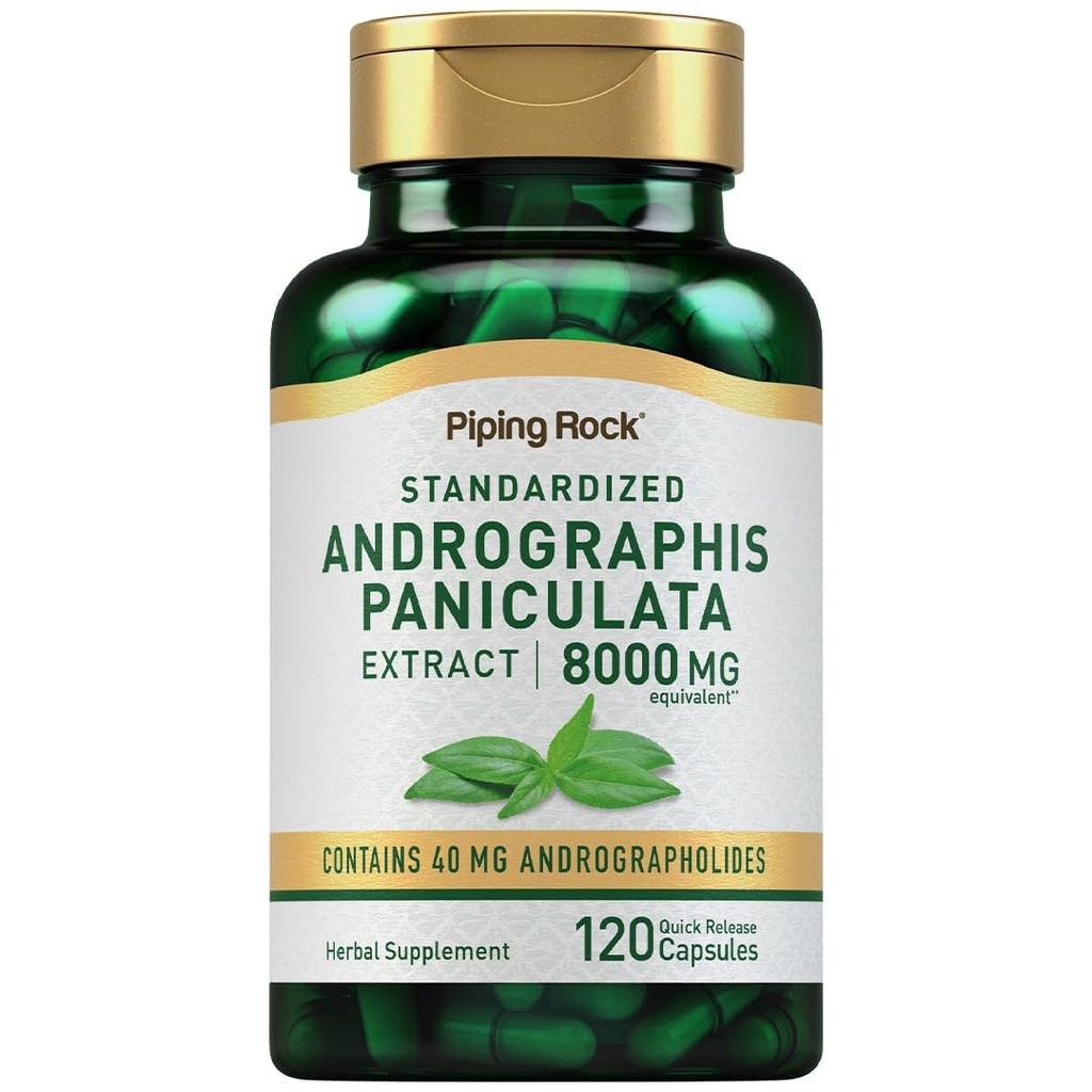 Piping Rock Andrographis Paniculata ekstrakt | 8000 mg | 120 kapslit | Standardiseeritud taimsed toidulisand | Mitte-GMO, Gluteenivaba
