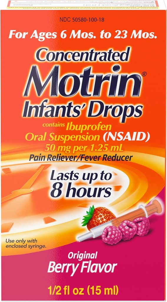 Imikute motriini kontsentreeritud tilgad, palaviku vähendaja, ibuprofeen, marjamaitseline.5 Oz