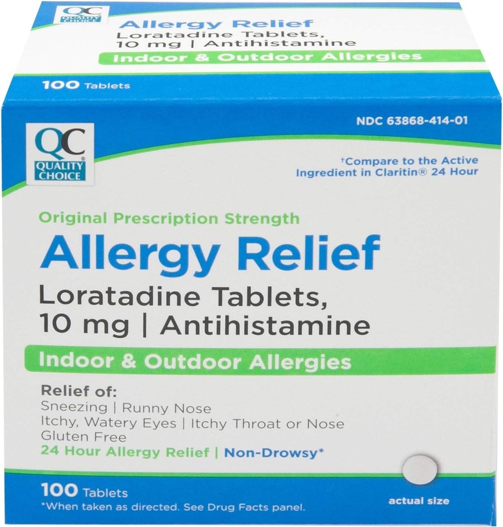 24-tunnine allergia meditsiin, sise- ja välisallergiate mitteuimastav leevendus, loratadiin 10mg antihistamiin, aevastamise, runny nina, sügelevate ja vesiste silmade leevendamiseks, 100 loend