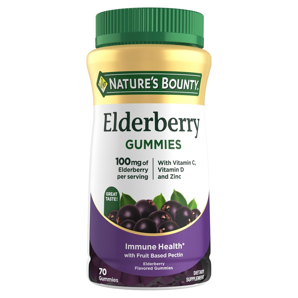 Looduse pearaha Elderberry Gummies, toidulisand, toetab immuunsüsteemi tervist, sisaldab A-vitamiini, C-, D-, E- ja tsink, 100 mg, 70 Gummies