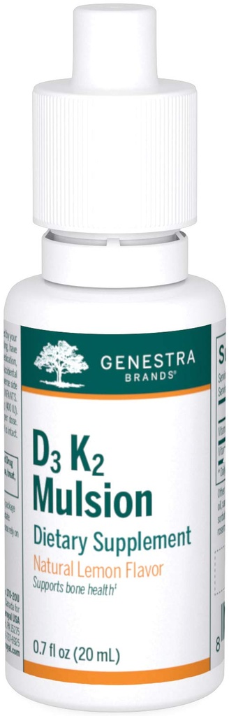 Genestra kaubamärgid D3 K2 Mulsion - Vedelad vitamiinid luude terviseks - looduslik sidrun - 122 serveerimist