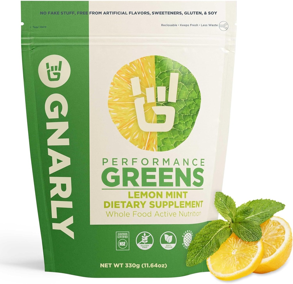 Gnarly Nutrition Greens Superfood Powder – Sidrun Mint Performance Super Greens Powder – NSF sisu sertifitseeritud – orgaanilised, probiootikumid ja olulised mikrotoitained – Sidrunmünt, 11.64 oz