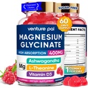 60-päevane tarne Magneesiumglütsinaat 400mg kummikud ashwagandha, L-Theanine, CoQ10, D3-vitamiin ja B6, suhkruvaba magneesiumkummid täiskasvanutele ja lastele, stressi leevendamine, uni ja rahu, vegan, gluteenivaba