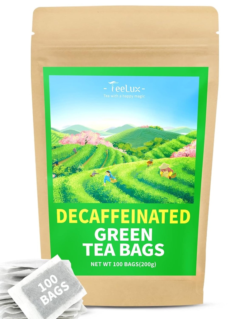 TeeLux Dekafi roheline teekotid, puhas kofeiinivaba roheline tee, Super Antioksüdant, 100 Count Tee kotid kuuma ja jäätunud tee jaoks