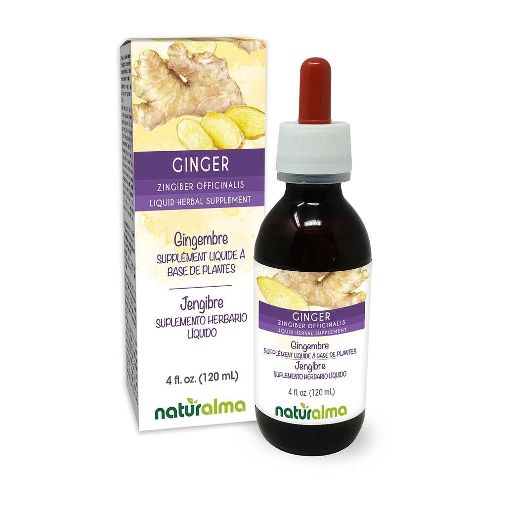 Naturalma Ginger (Zingiber officinalis) Rhizome Alkoholivaba tinktuur - 4 fl oz Vedel ekstrakt tilkades - Taimne täiendus - Vegan