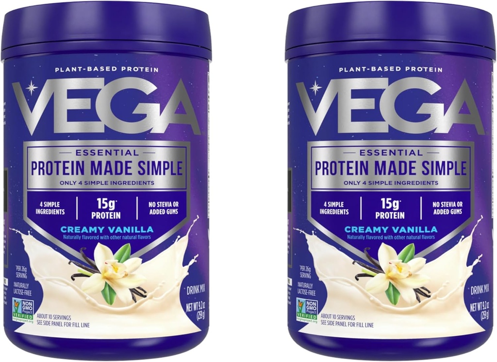 Vega Valk Valmistatud Lihtne Valgu Pulber, Vanilla - Stevia Vaba, Vegan, Taimepõhine, Tervislik, Gluteenivaba, Peaproteiin Naistele ja Meestele, 9,2 oz (Pakendamine Võib erineda) (Pakett 2)