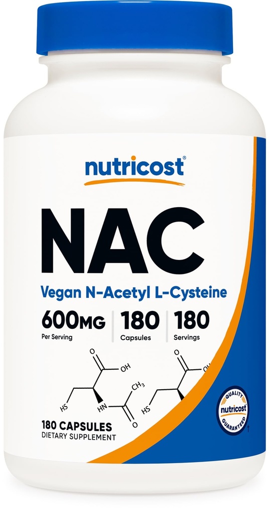 Nutrikost N-atsetüül L-tsüsteiin (NAC) 600mg, 180 kapslit - GMO-vaba, Gluteenivaba