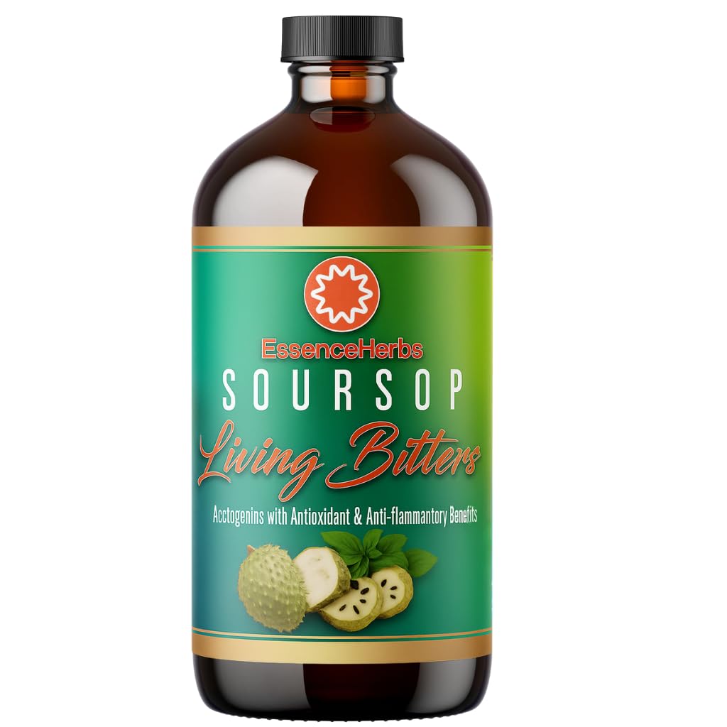 Essence Herbs Soursop Bitters Vedelik seedetrakti ja soolestiku toetuseks, Orgaaniline taimsete toidulisand koos Soursop Leaf & Fruit, Moringa, Black Seed, Neem, Kurkum ja Ashwagandha, 16 fl oz