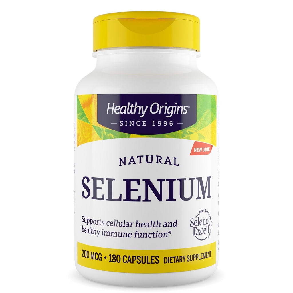 Tervislik päritolu Selenium 200 mcg, 180 kapslit - SelenoExcelli kõrge biosaadavus orgaaniliselt piiratud fermenteeritud seleen - toetab immuunsüsteemi funktsiooni, kilpnäärme tervist ja tervislikku rakulist tuge