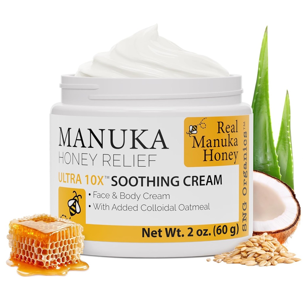 Super Natural Goods Manuka Honey Cream (2oz) – Hüdratiivne koht kõigile nahatüüpidele, mis sobivad lastele ja täiskasvanutele | Kehakreem koos Real Manuka Honey Aloe Vera mahla ja kakaovõiga