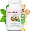 Maxi Health Peppermint Oil kapslid – Orgaaniline ingveriõli ja apteegitill hilinenud vabastamiskapsel – allaneelatav dieet Kosher piparmündi täiendus seedetrakti toetuseks (60 kapslit)