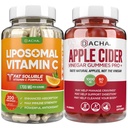 Ultimate Immune Boost Bundle - Liposomaalsed C-vitamiini ja õunasiidri äädikakummid, detox ja puhastamine, kehakaalu langus ACV koos emaga, kõhu sõbralik, kõrge imendumisvõimega askorbüülpalmitaat