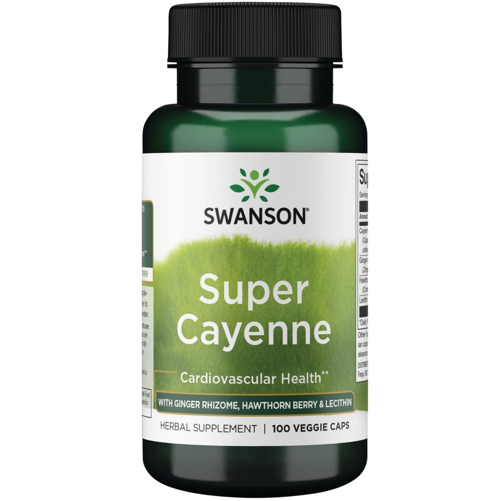 Swanson Super Cayenne - Ginger Rhizome, Hawthorn Berry & Lecithin 100 Veg Caps