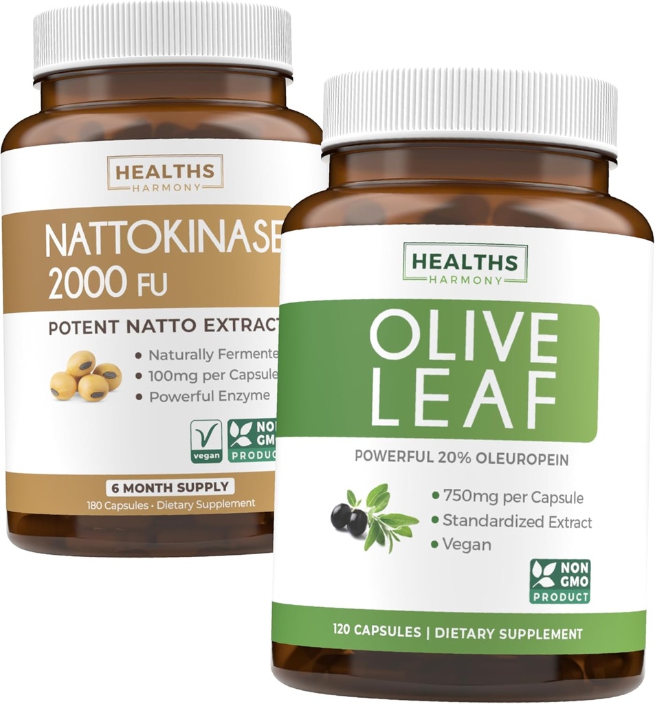 Nattokinase & Olive Leaf (6-kuuline pakkumine) Flow & Wellness Mix - Nattokinase 2000 FU Powerful Naturally Fermented Soybeans (6-kuuline pakkumine) & Olive Leaf Extract Super Tugevus 20% Oleuropein