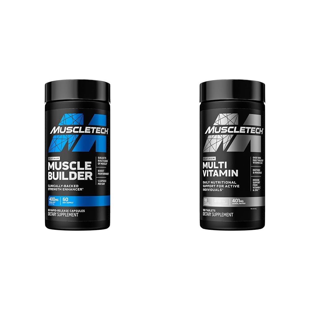 MuscleTech Muscle Building & Multivitamiin Supplement Bundle - Lämmastikoksiidi Booster ja lihaste Gainer 400mg Peak ATP, 60 Pills & Platinum Multivitamiin, 180 ct