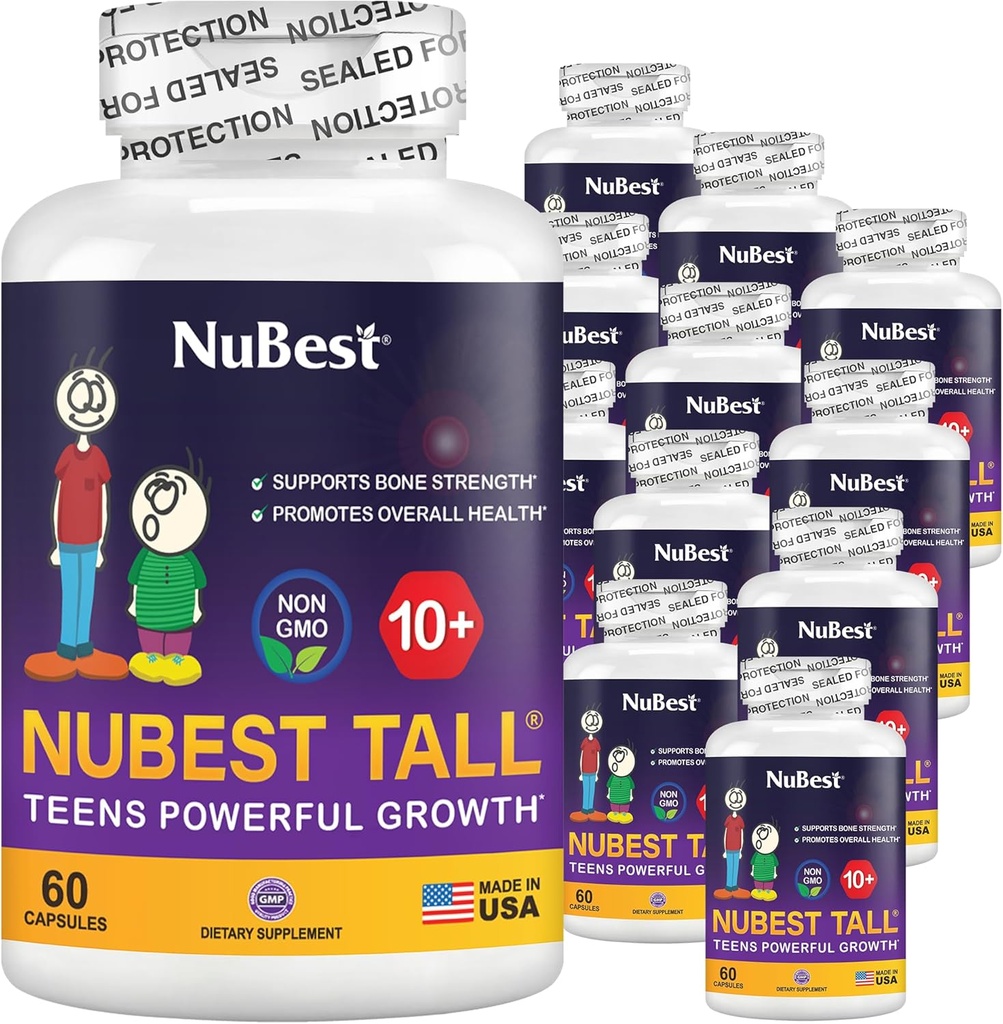 NuBest Tall 10+ Premium Luu tugevus valem, tõhustatud immuunsus ja üldine tervis vanuses 10+ kaltsiumi, D3-vitamiini, K2-vitamiini ja multivitamiinidega | Pack 12