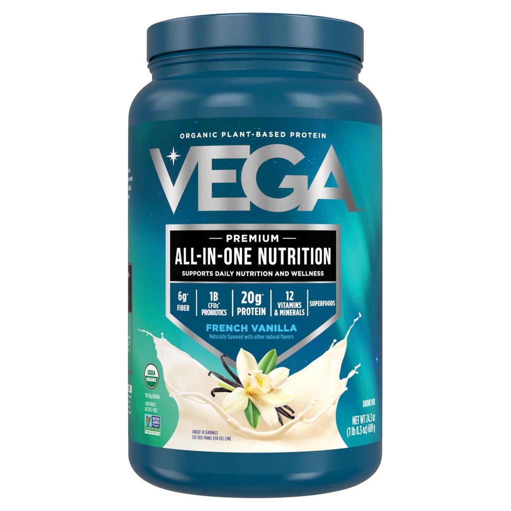 Vega Orgaaniline All-in-One Vegan Protein Pulber, Prantsuse Vanilla - Superfood koostisosad, vitamiinid immuunsuse toetamiseks, Keto Sõbralik, Peaproteiin naistele ja meestele, 1,5 naela (pakk 1)