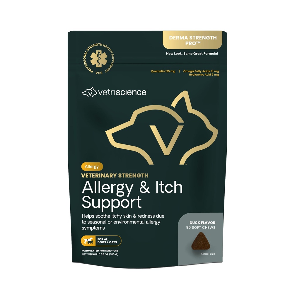 VetriScience Veterinary Strength Allergy & Itch Support Chews - Seasonal Allergy Support Supplement for Lemmikloomadele - Lemmikloomade naha tundlikkuse tugi - Kassid ja koerad - Pardi maitse - 60 närimist