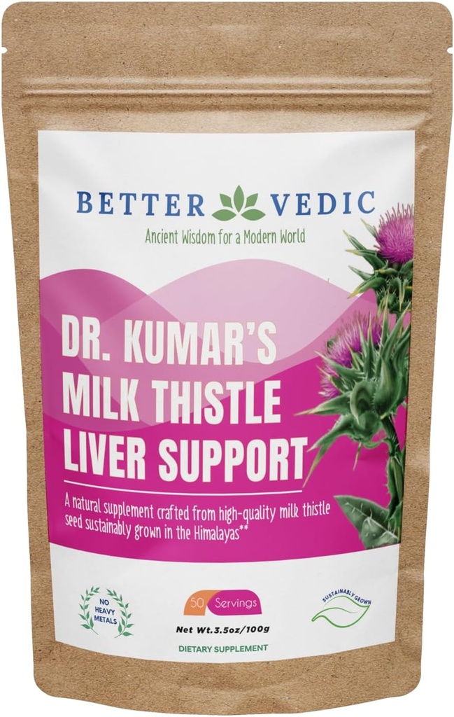 Piimaohakas Max - Maksatoetus - Puhas piimaohaka pulber - Silymariin, traditsiooniline Ayurveda taimsete toidulisand - Vegan, päikesekuivatatud, säilitusaineteta - 3,53 oz - 50 serveerimist