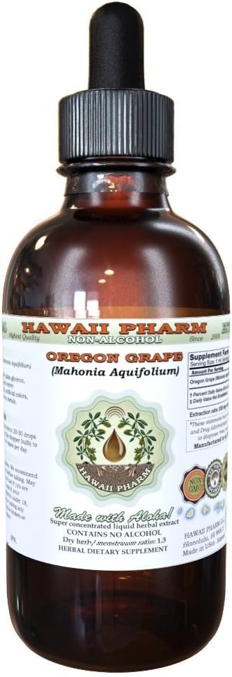 Hawaii Pharm Oregon Viinamarjade Alkoholivaba Vedel Ekstrakt, Oregon Viinamarjade (Mahonia aquifolium) Kuivatatud Juur Glycerite Natural Taimne Täiendus, USA 2oz