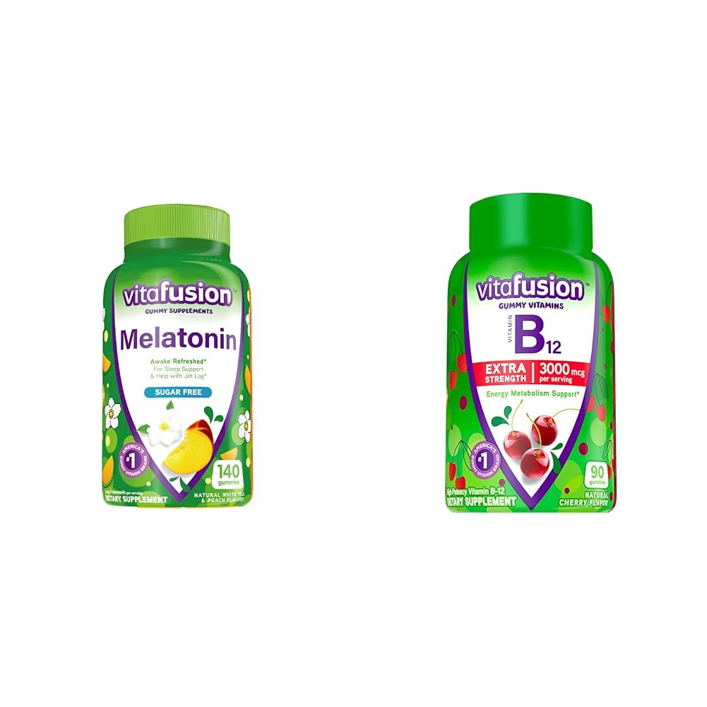 Vitafusioon Melatoniin 140 loend ja vitamiin B12 kummi vitamiinid, 90 Count Cherry maitse energia metabolismi ja närvisüsteemi tugi