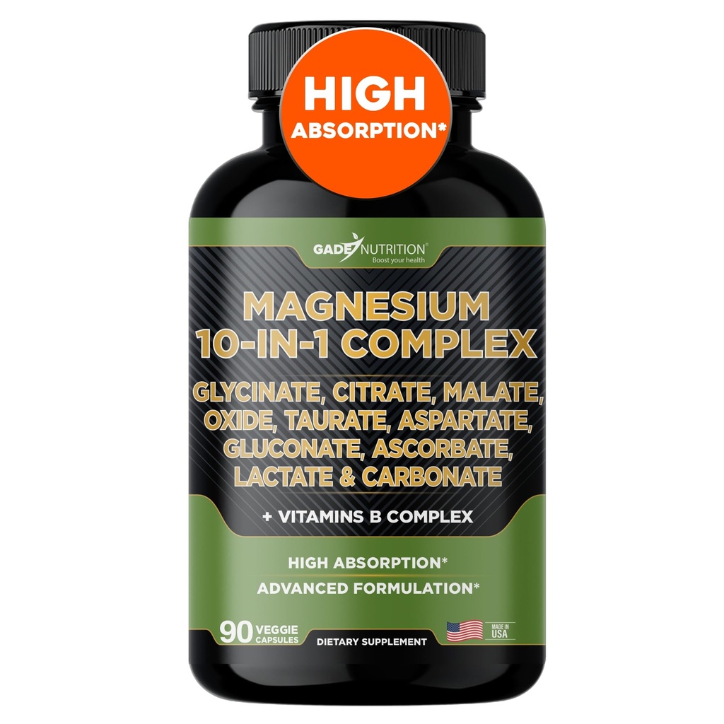 Gade Nutrition Magneesium Complex 10 in 1 - Glütsinaat, tsitraat, malaat, oksiid, tauraat, aspartaat, glükonaat askorbaat laktaatkarbonaat tsink vaskmangaan & vitamiinid (90 loend (pakend 1))