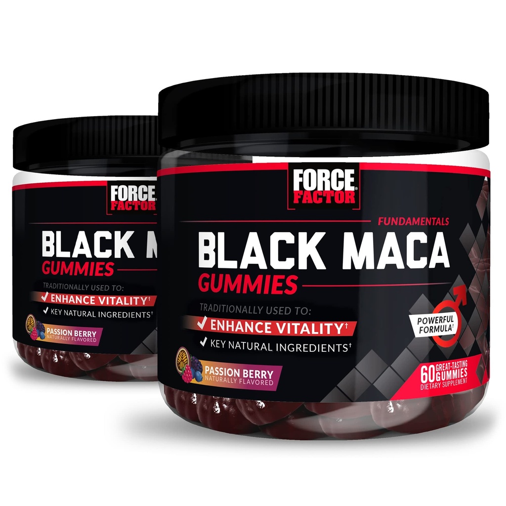 Jõufaktor Black Maca Gummies, 2-Pakk, Black Maca Juur, et suurendada meeste elujõudu, suurendada energiat ja tugevust, koos BioPerine jaoks Superior Absorption, Maitsev Kirg Berry Maitse, 120 Gummies