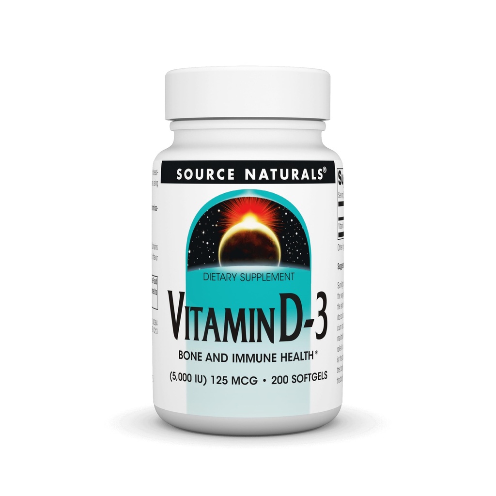 Allikas Naturals Vitamiin D-3 5000 iu toetab luude ja immuunsüsteemi tervist * - 200 Softgels
