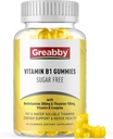 Vitamiin B1 Kummid - Benfotiamiin 300mg ja tiamiin 100mg, suhkruvaba, vitamiin B kompleks närimistable toidulisand, energia suurendamine ja närvisüsteemi Tervis Naistele Mehed, 60 Kummid