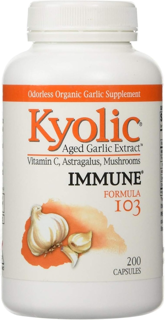 Kyolic - valem 103 vananenud küüslaugu ekstrakt C-vitamiini, Astragalus, seened - 200 kapslit, 2 pakendit