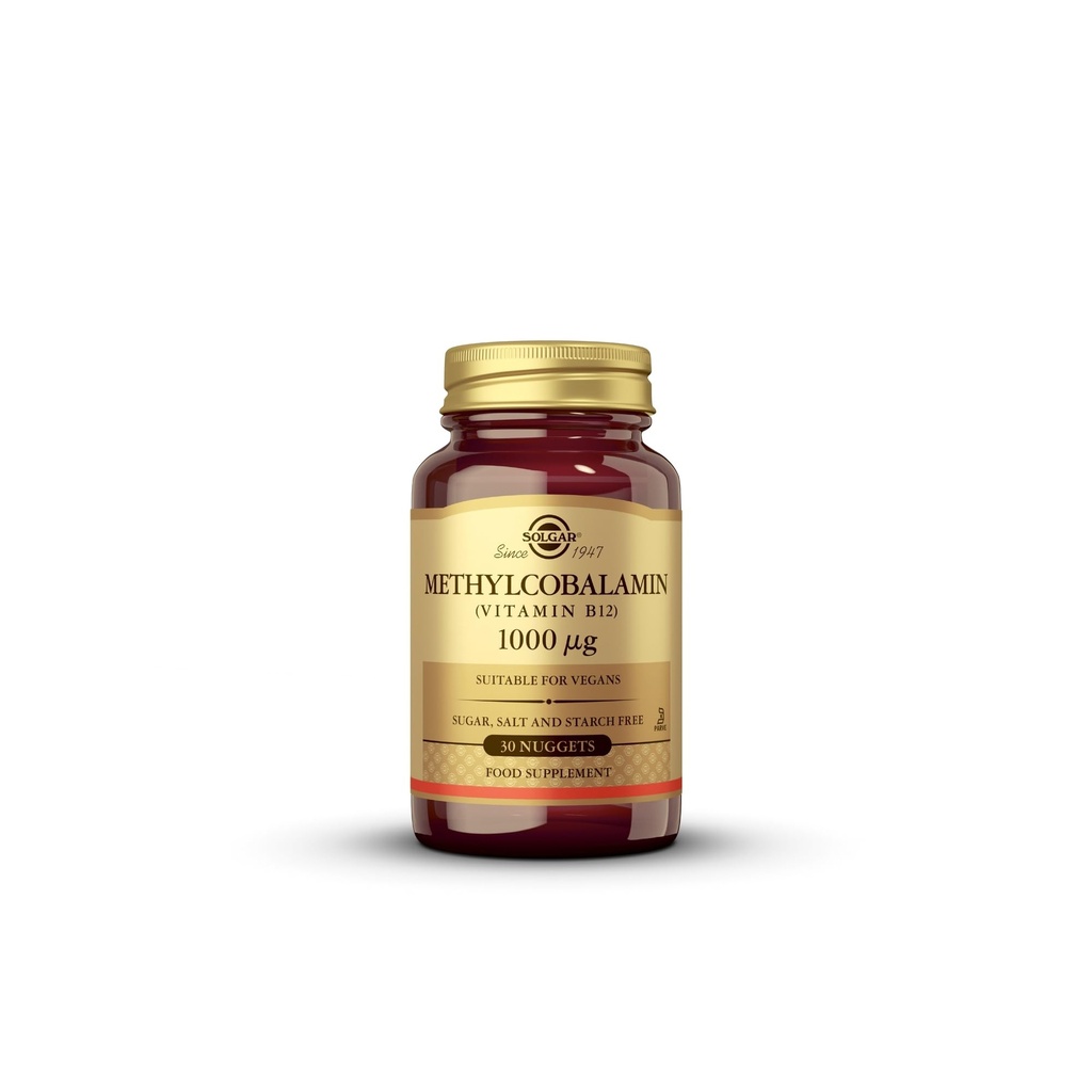 Solgar Metüülkobalamiin (vitamiin B12) 1000 mcg, 30 pähklit - toetab energia ainevahetust - keha valmis, B12 aktiivne vorm - B-vitamiin - mitte GMO, vegan, gluteen, piimavaba, Kosher - 30 serveerimist