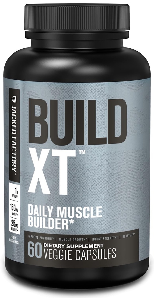 Jacked Factory Build-XT Daily Lihaste Ehitaja & Performance Enhancer - Lihaste Ehitus täiendus lihaste tugevust ja kasvu | Kaubamärgiga Koostisosad Peak02, ElevATP & Astragin - 60 Veggie pillid