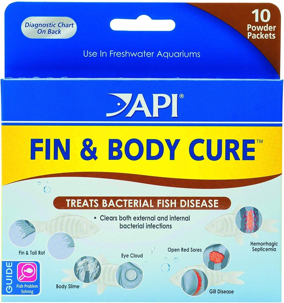 API 2 Pakend Fin ja keha Cure mageveekala ravim pulber bakteriaalsete haiguste raviks, ravib keha lima, silmapilve, Fin ja Saba mädanik ja Gill haigus (10-Count) (2 tükki)