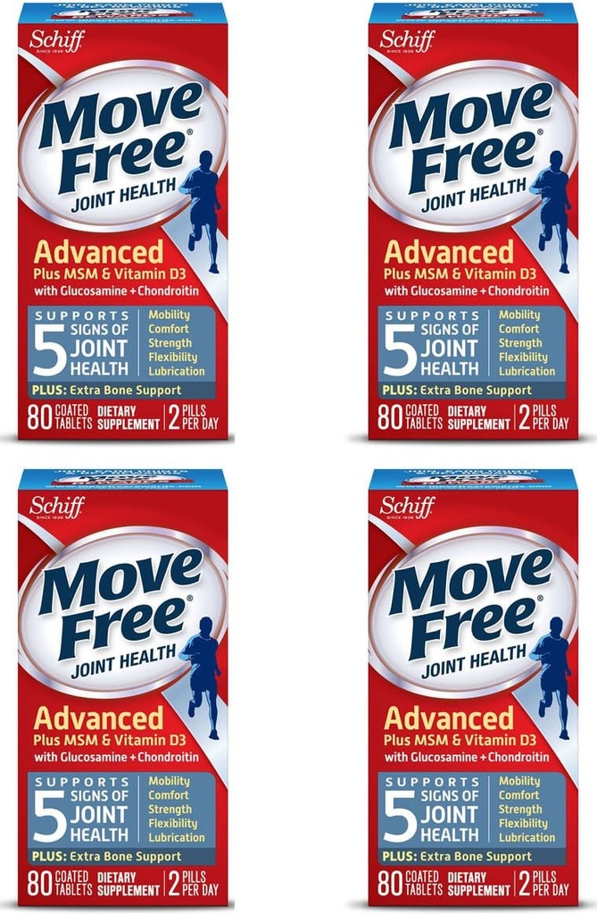 Move Free Advanced Plus MSM ja vitamiin D3, 80 tabletti - ühine terviselisa koos glükoosamiini ja kondroitiiniga (4. pak)