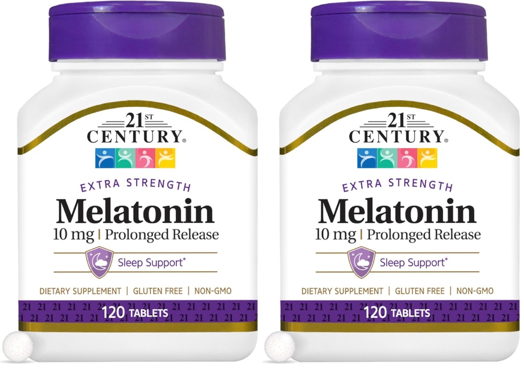 21. sajandi melatoniin 10 Mg pikendatud vabanemine, 120 loendurit (2. pakk)
